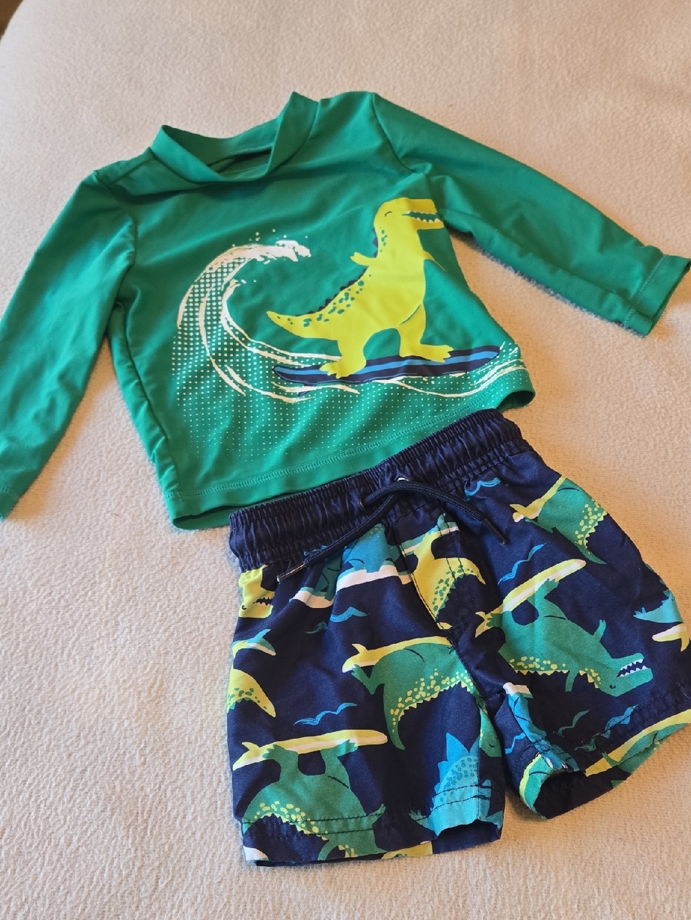 Carter's Green & Navy Dino Surf Rashguard Swim Set